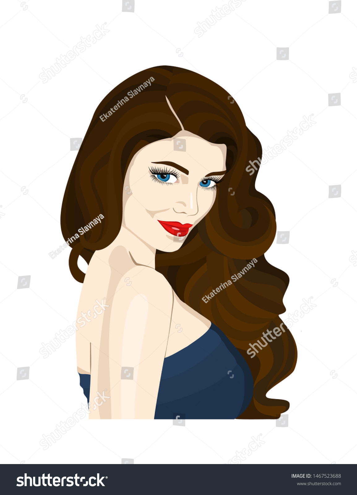 Girl Beautiful Curly Dark Hair Red Stock Vector Royalty Free 1467523688