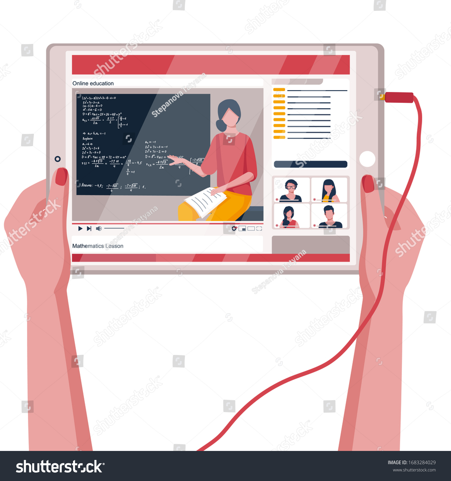 Girl Watching Online Lesson Live Headphones Stock Vector Royalty Free