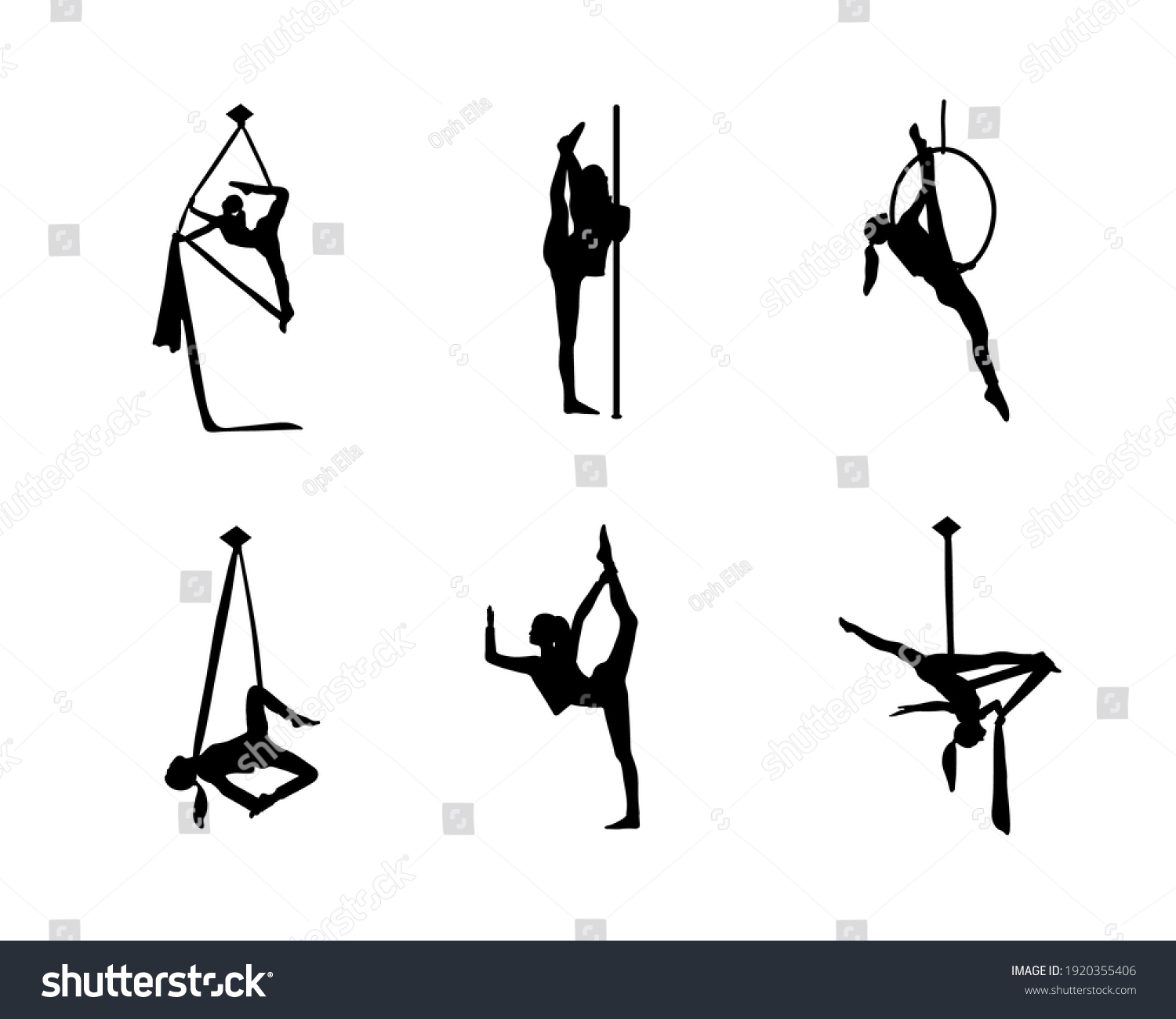 Girls Silhouette Engaged Aerial Acrobatics Set Stock Vector Royalty