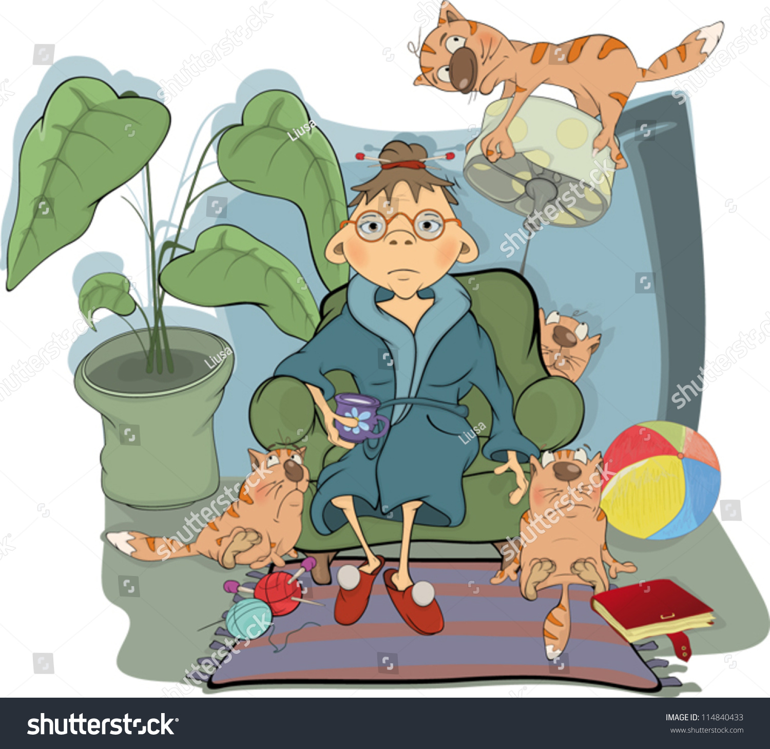 The Grandmother And Her Cats. Cartoon Stock Vector Illustration ...