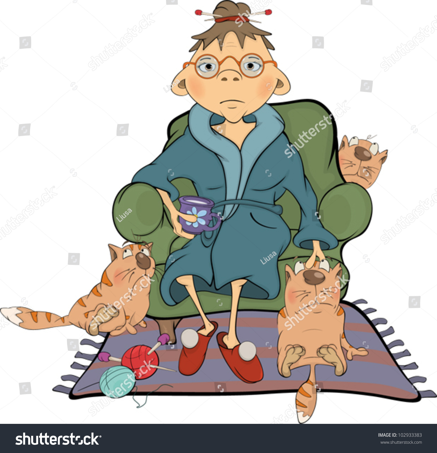 The Grandmother And Its Cats Cartoon Stock Vector Illustration ...