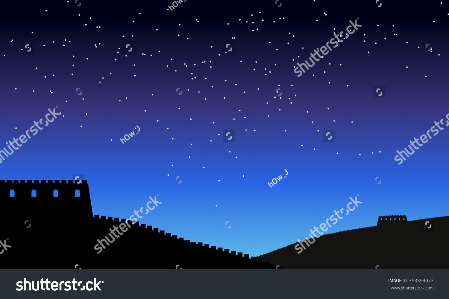 Great Wall China Night Background Art Stock Vector Royalty Free