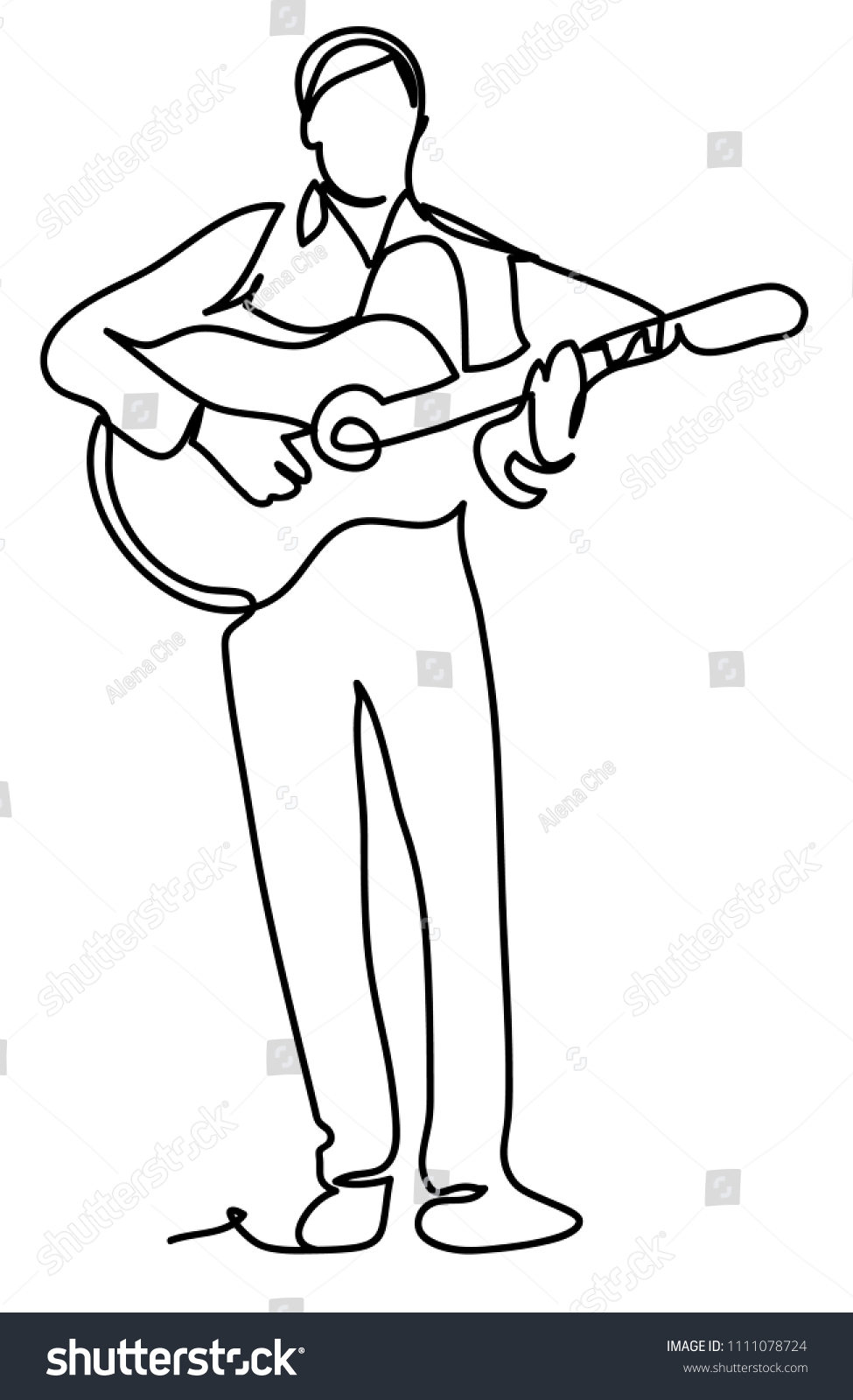 Guy Guitarist Continuous Line Drawing Isolated Stock Vector (Royalty ...