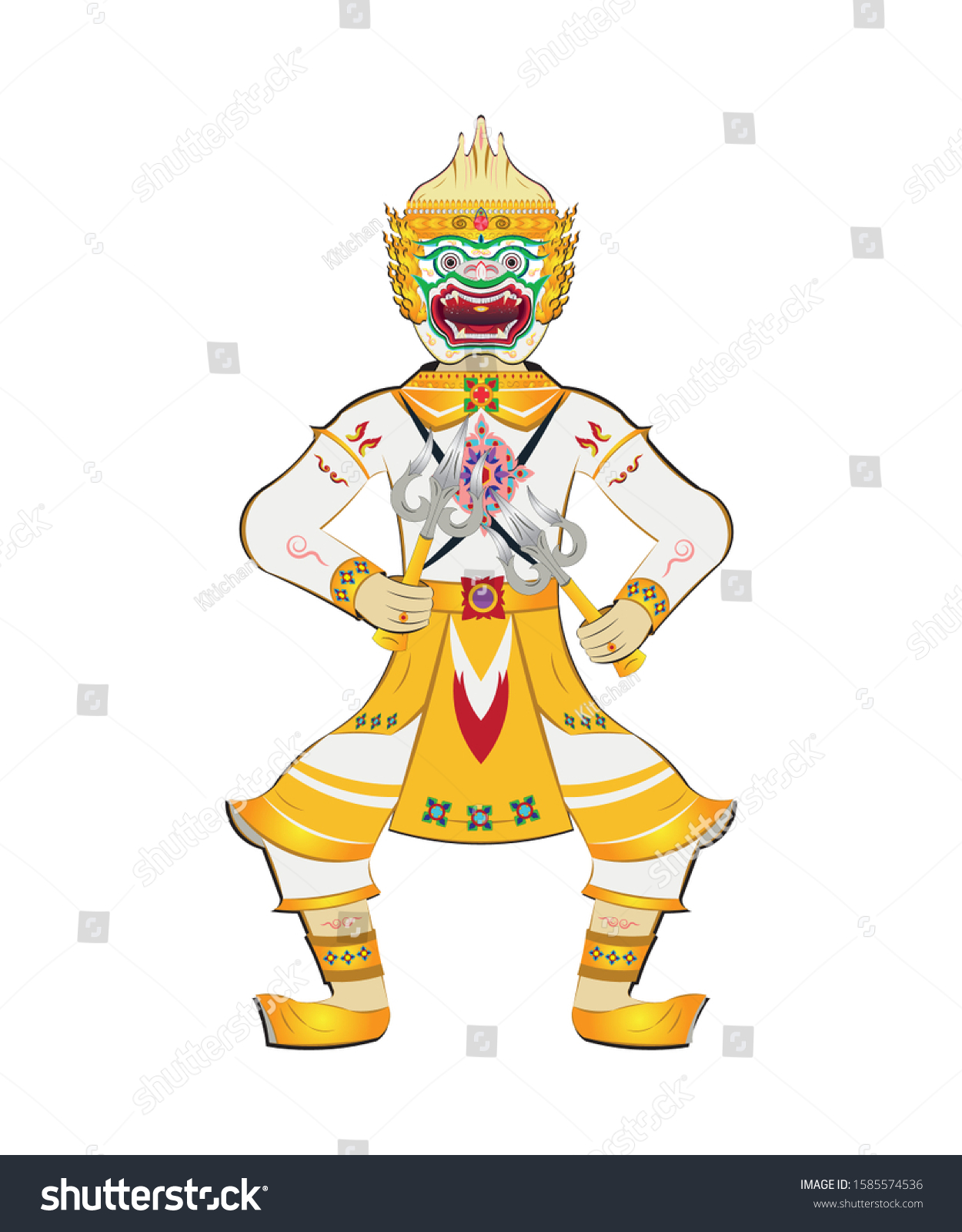 SVG of The Hanuman mask crown and dress in Ramakien or Ramayana Mahabharata literature drawing in funny cartoon vector svg