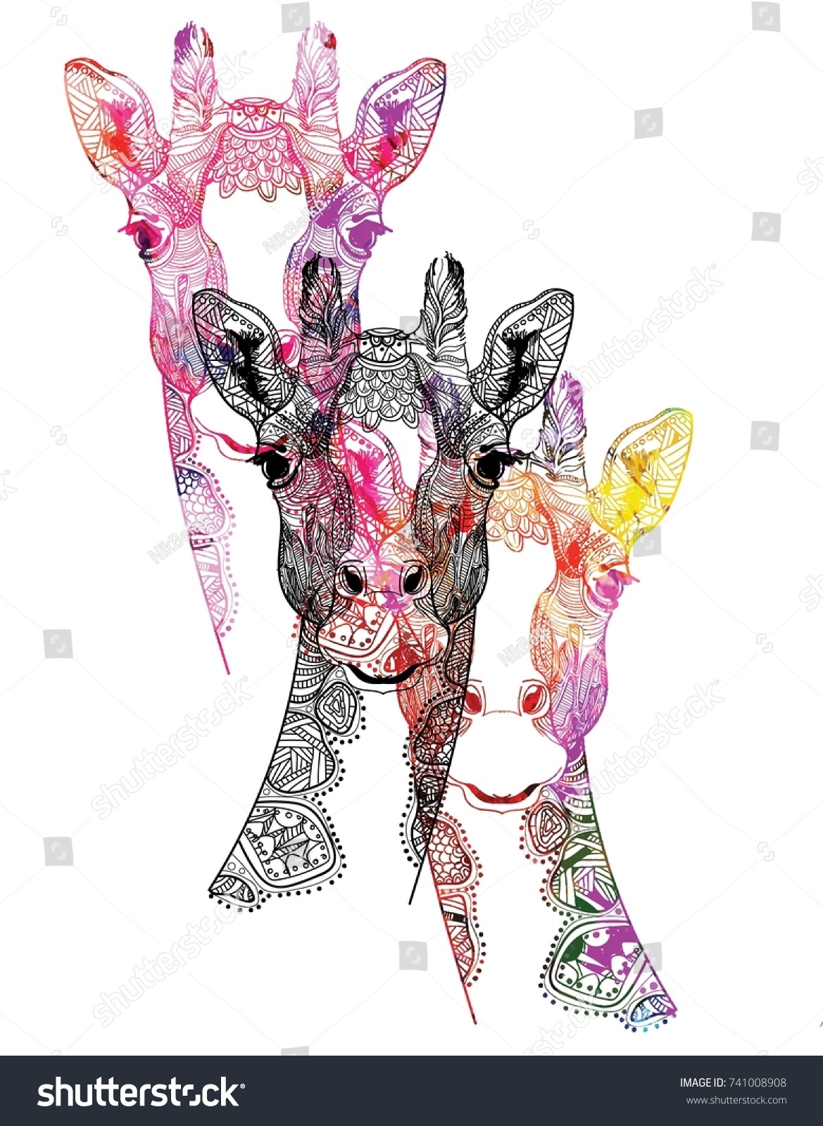 The Head Of A Giraffe Meditation Coloring Mandala Small Horns And