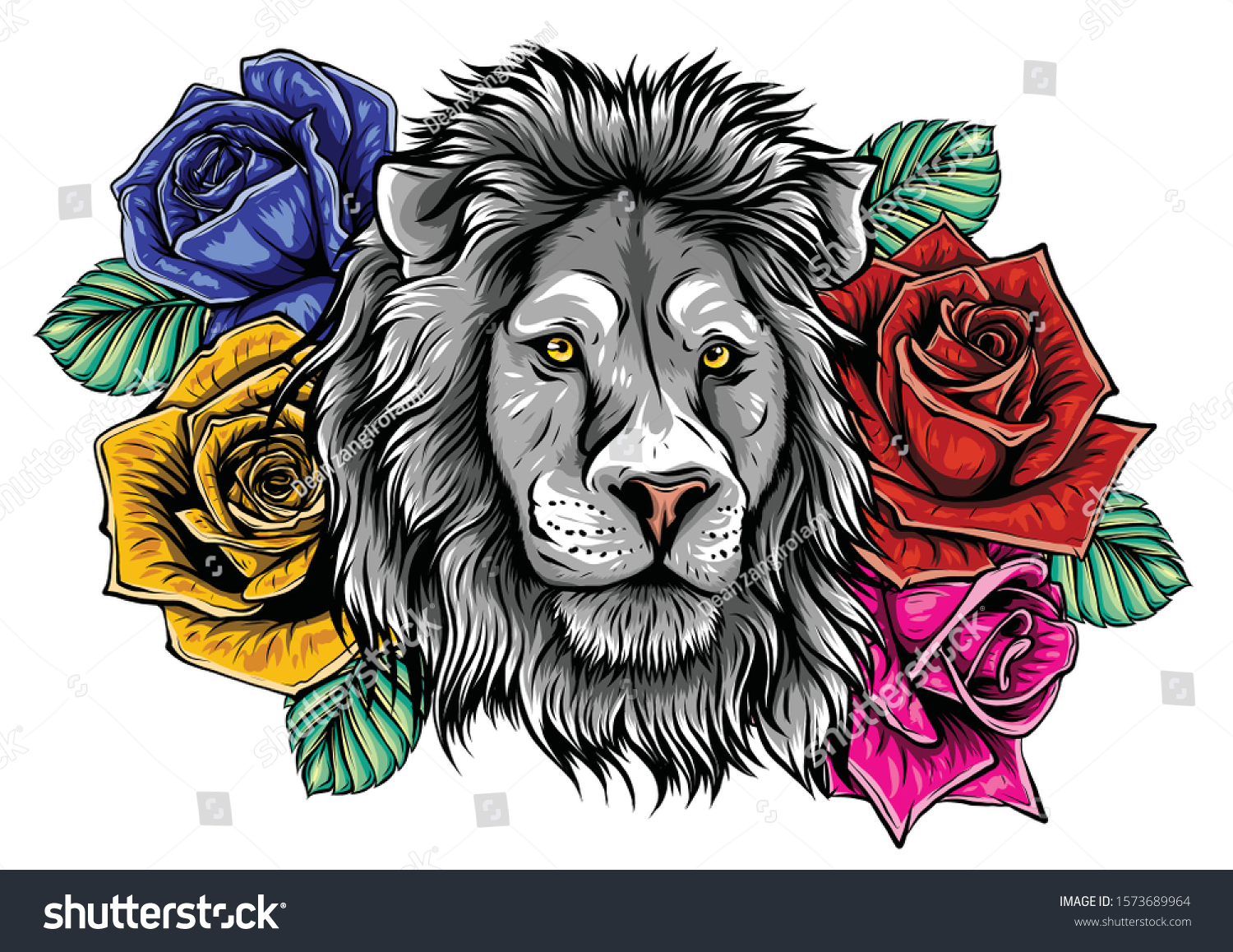 Head Lion Flower Ornament Vector Stock Vector (Royalty Free) 1573689964