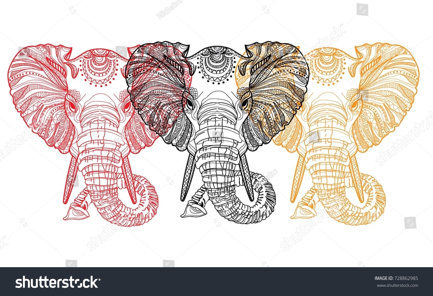 The Head Of An Elephant Meditation Coloring Mandala Large Horns And