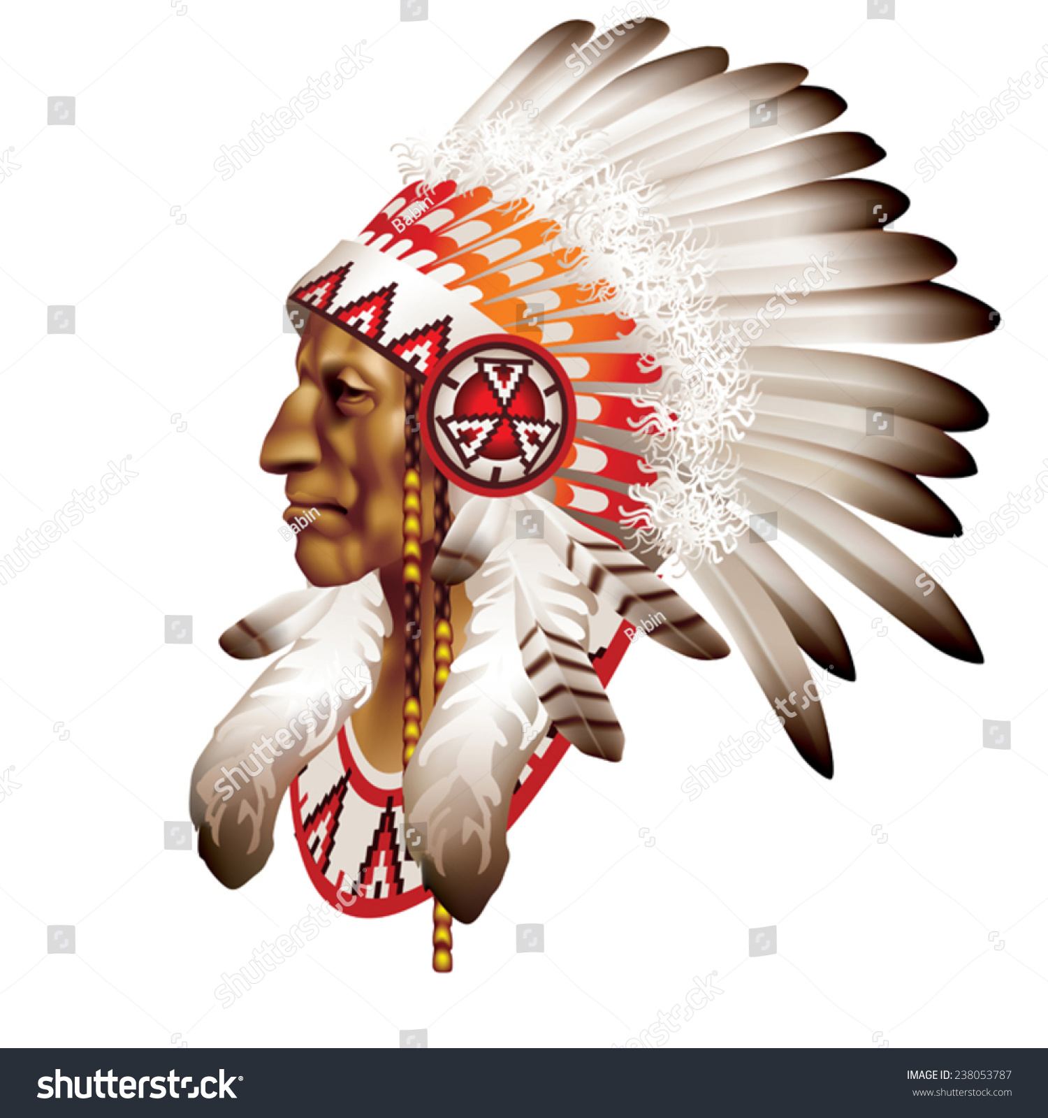 Head Indian Chief Profile On White Stock Vector (Royalty Free) 238053787