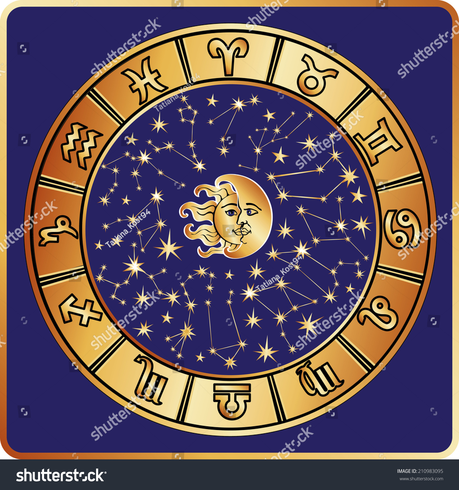 Horoscope Circle Zodiac Signs Stars Symbol Stock Vector 210983095 ...