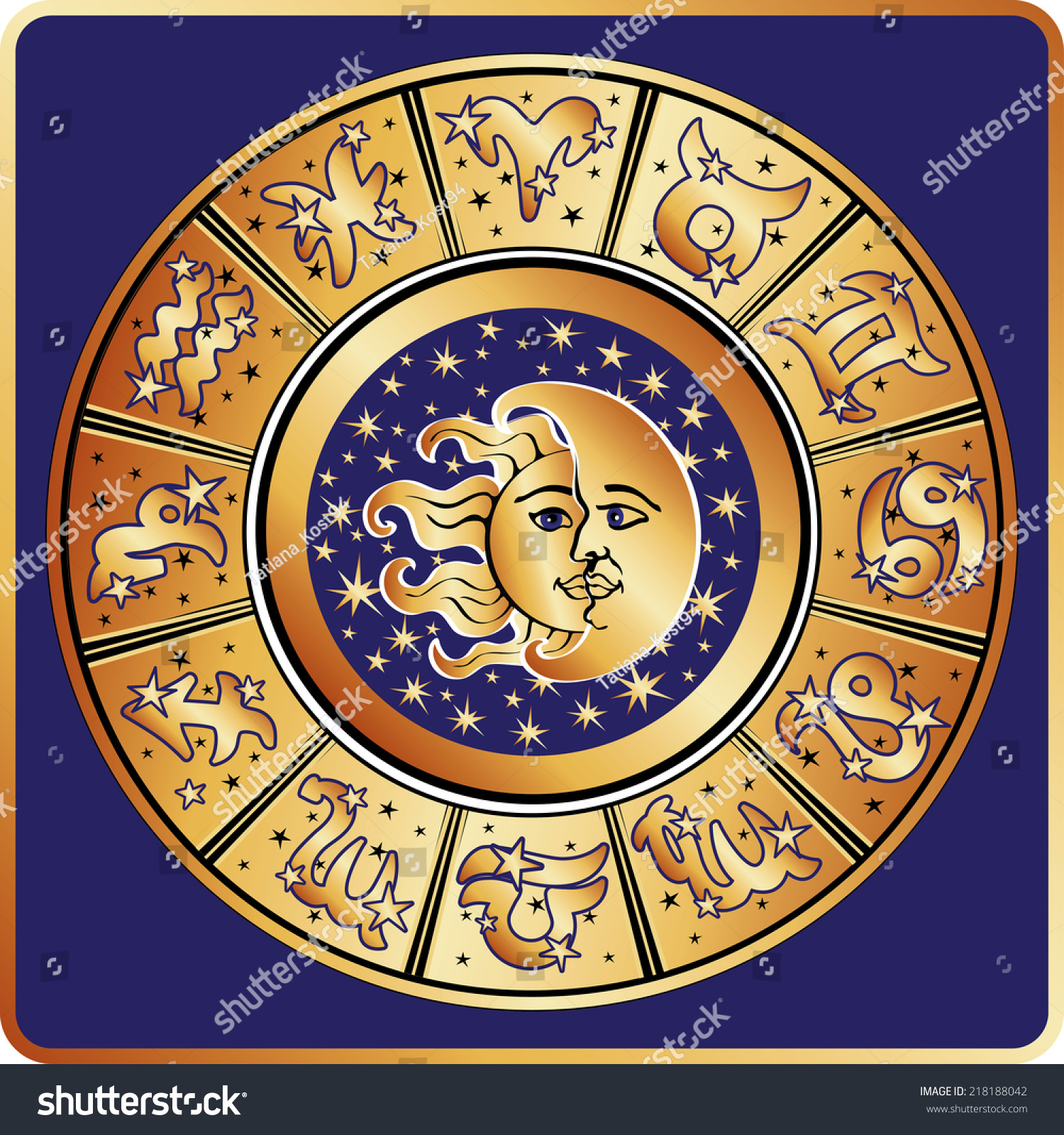 Horoscope Circle Zodiac Signs Stars Symbol Stock Vector 218188042 ...