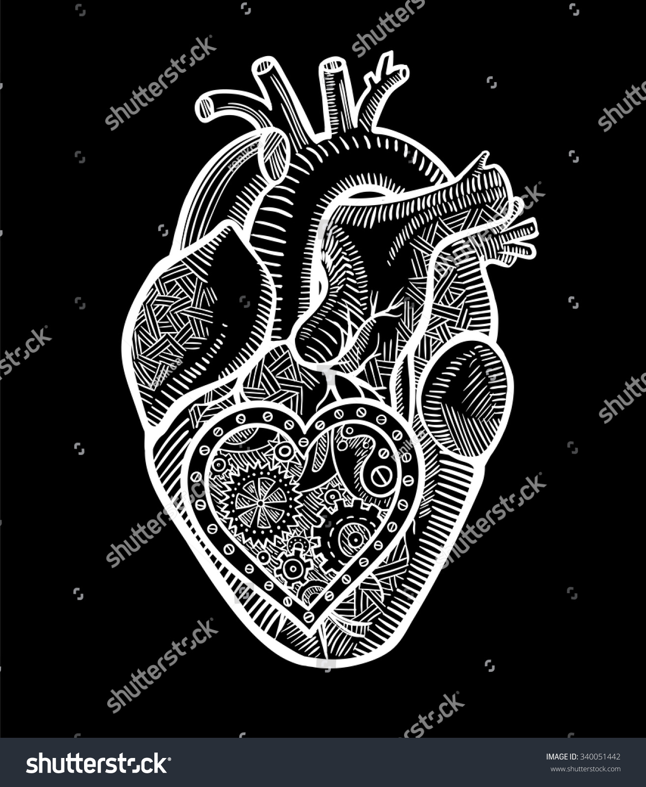 Human Heart Mechanical Heart Inside Graphic Stock Vector 340051442 ...