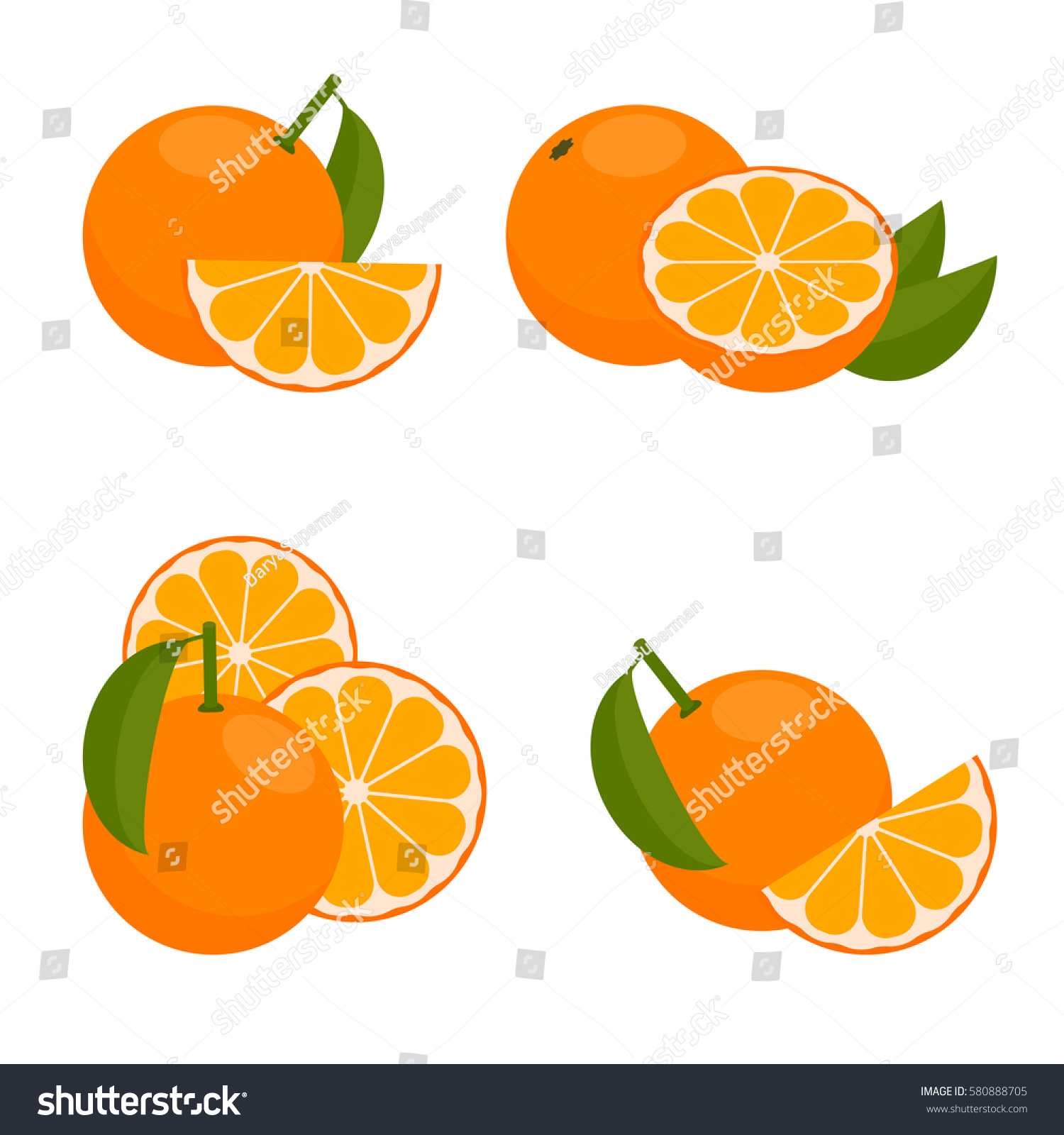 Icon Orange Set Whole Fruit Half Stock Vector 580888705 - Shutterstock