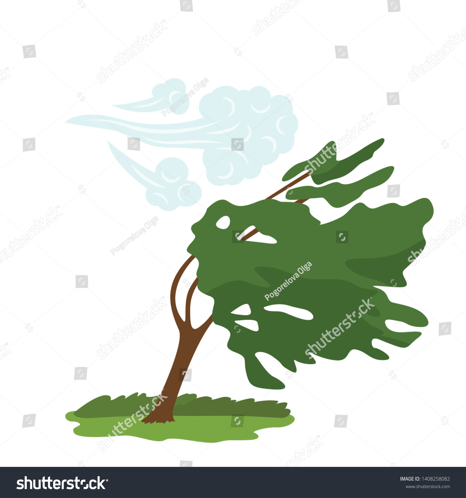 Icon Wind That Bends Green Tree Stock Vector (Royalty Free) 1408258082