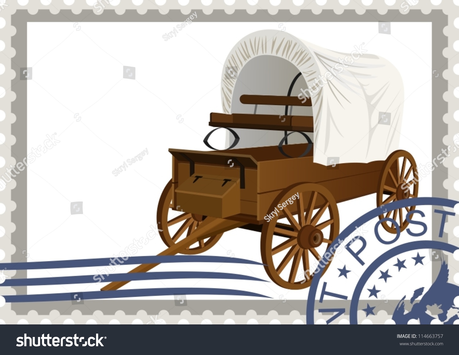 SVG of The illustration on a postage stamp. An old covered wagon svg