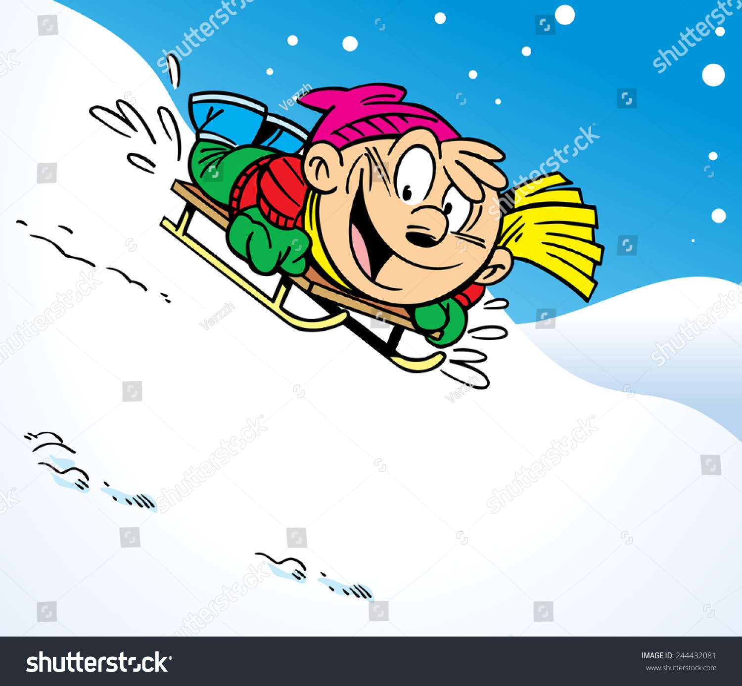 Illustration Shows Boy Who Rides Sled Stock Vector (Royalty Free ...