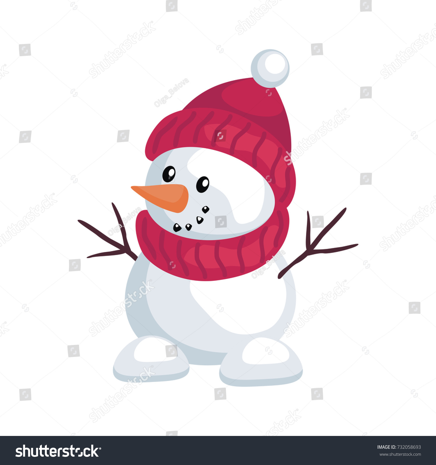 Image Cute Funny Snowman Cartoon Style Stock Vector Royalty Free