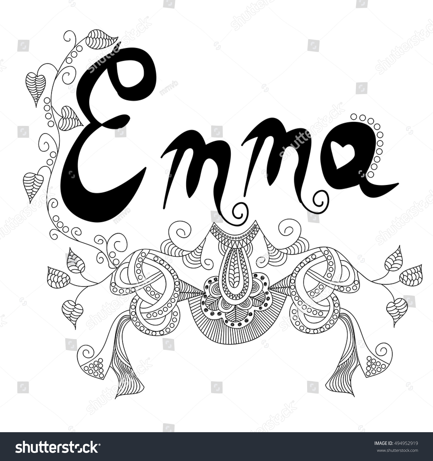 Inscription Female Named Emma Beautiful Floral Stock Vector 494952919 ...