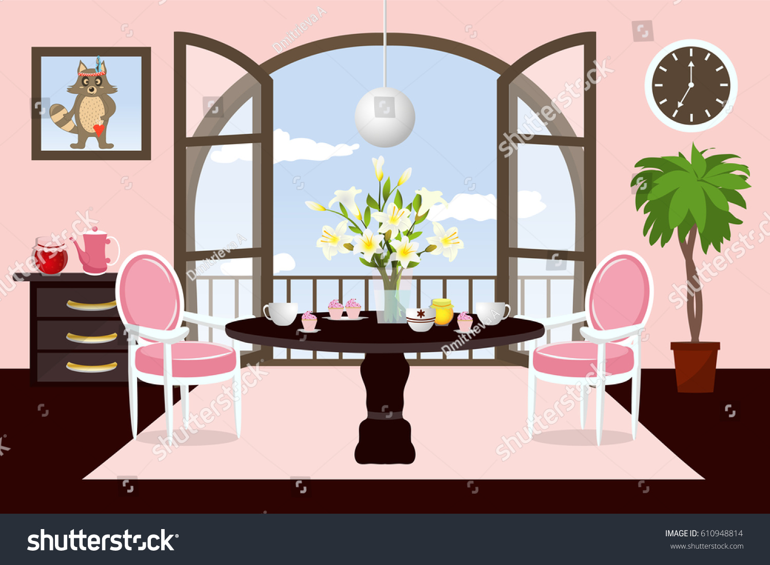 Interior Dining Room Cartoon Cozy Room Stock Vector Royalty Free 610948814