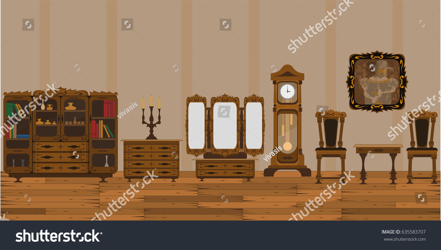 Interior Living Room Old Style Insulated Stock Vector 635583707