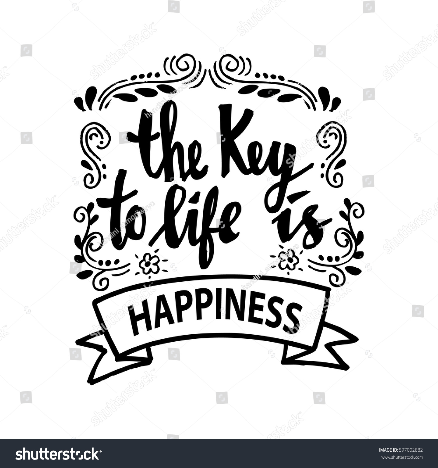 The key to life is happiness Quote Hand lettering calligraphy