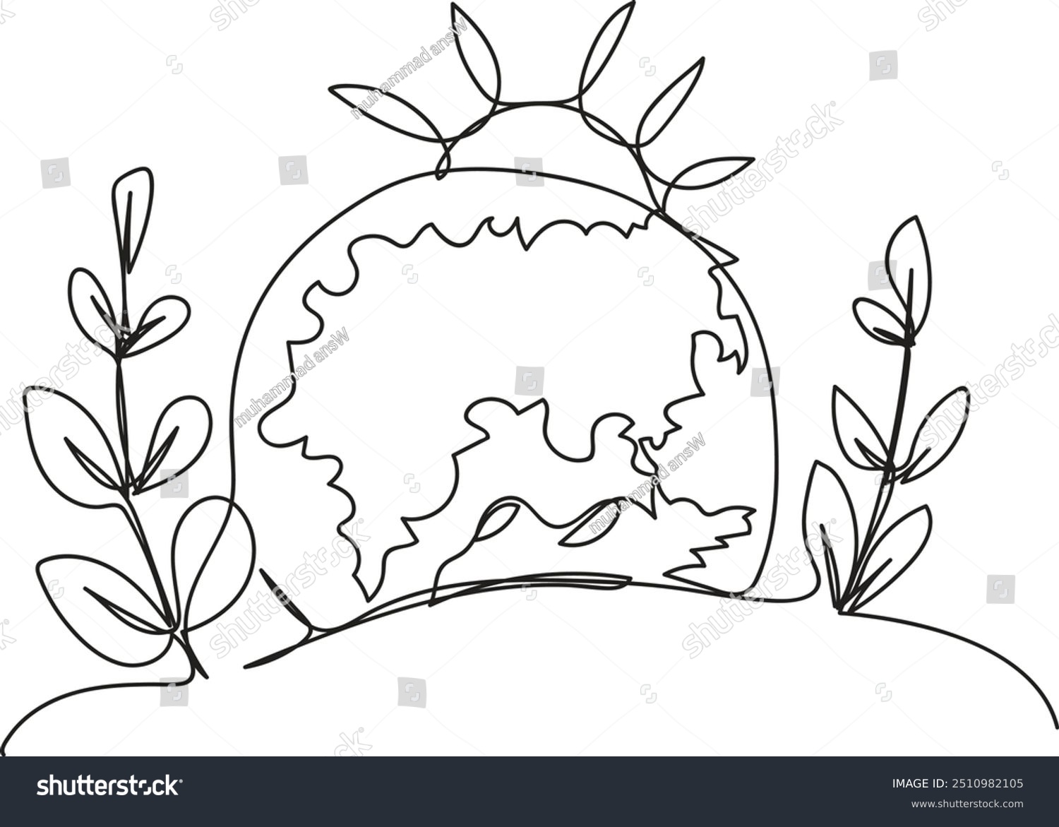 recommend clip art: The line art of the earth and its sides consist of plants as a prevention of ozone depletion caused by the excessive heat of the sun. World ozone day vector