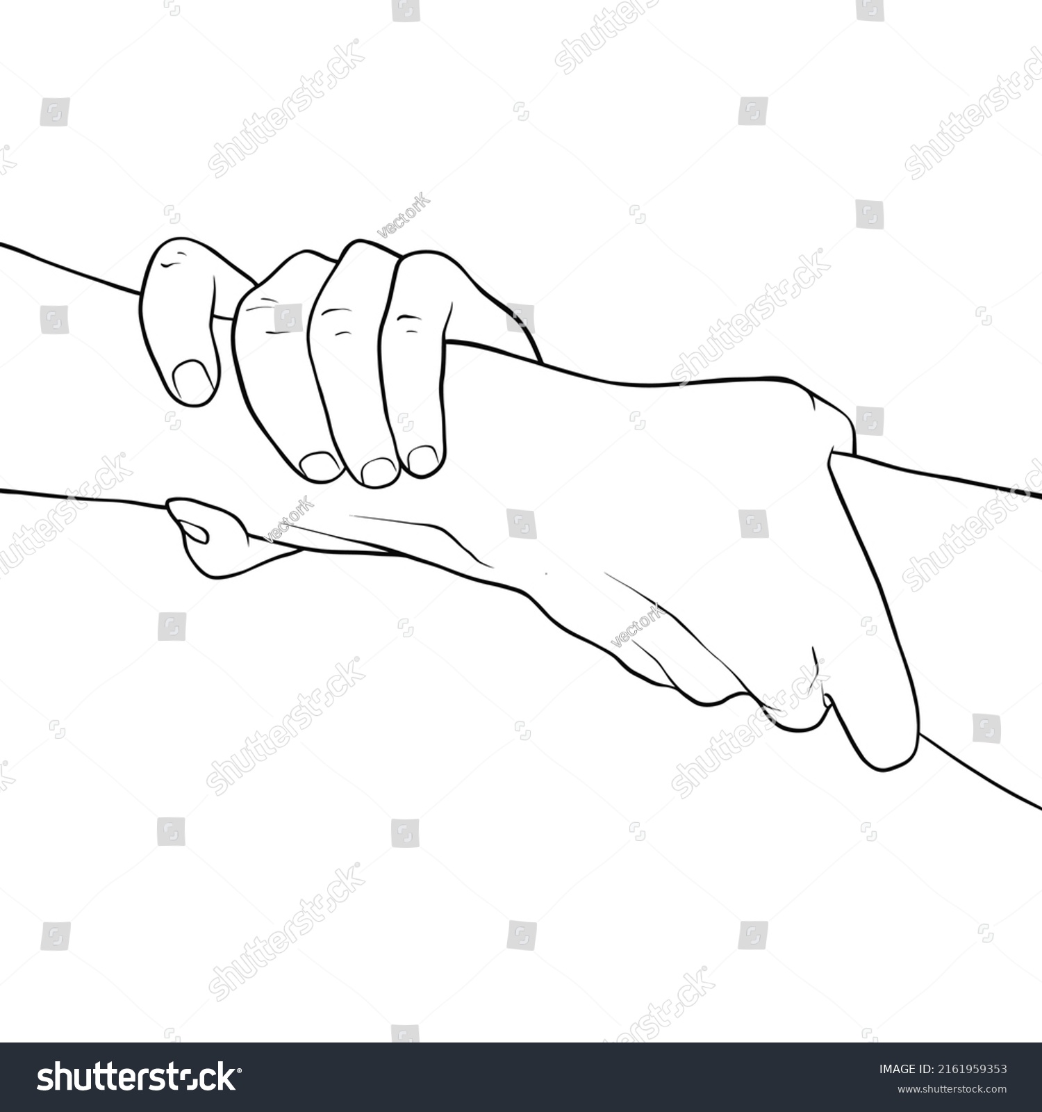 Lineart Two Hands Holds Each Other Stock Vector (Royalty Free ...