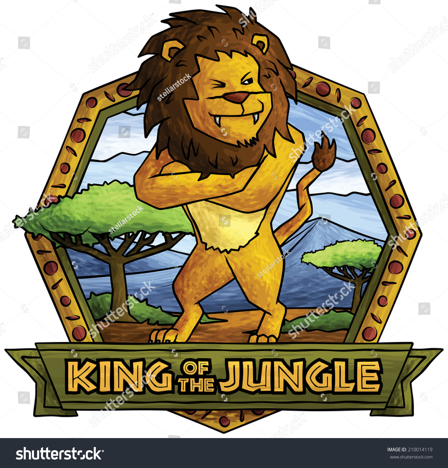 Lion King Jungle Cartoon Lion Savannah Stock Vector Royalty Free 210014119