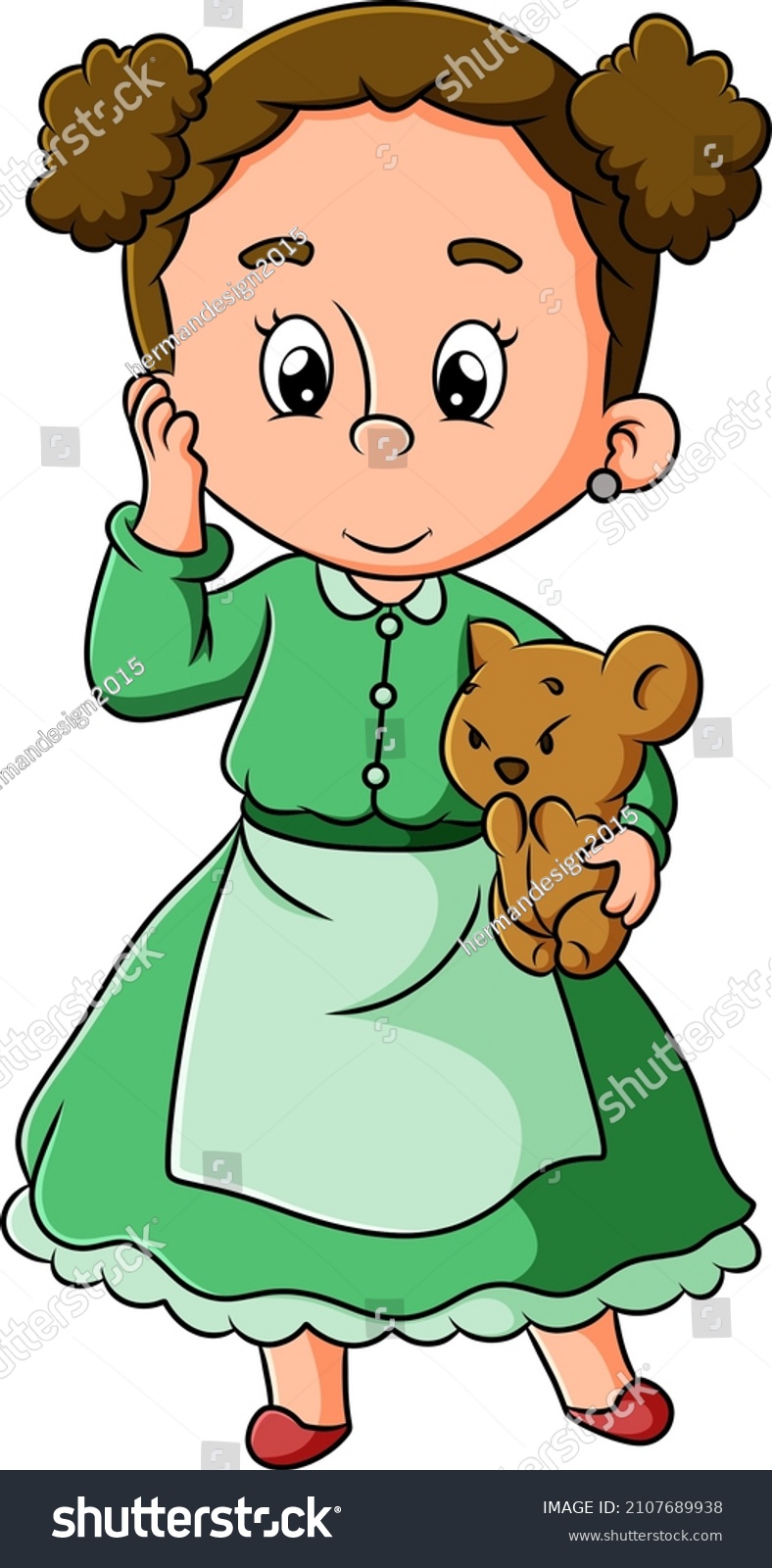 SVG of The little girl with the curly hair is holding the doll of illustration svg