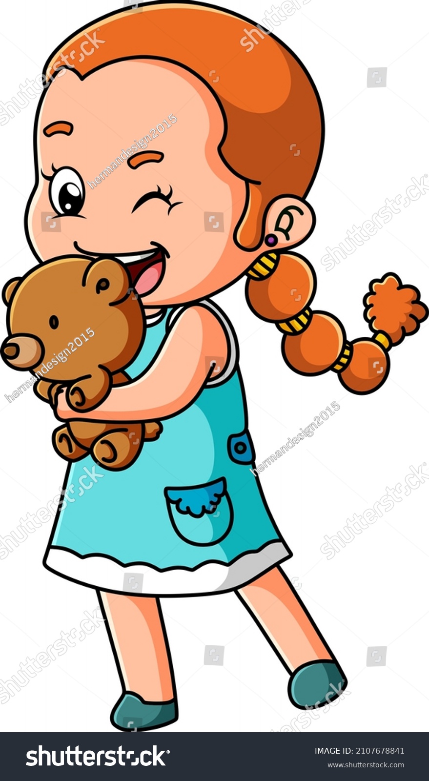 SVG of The little girl with the cute dress is holding the favorite doll of illustration svg