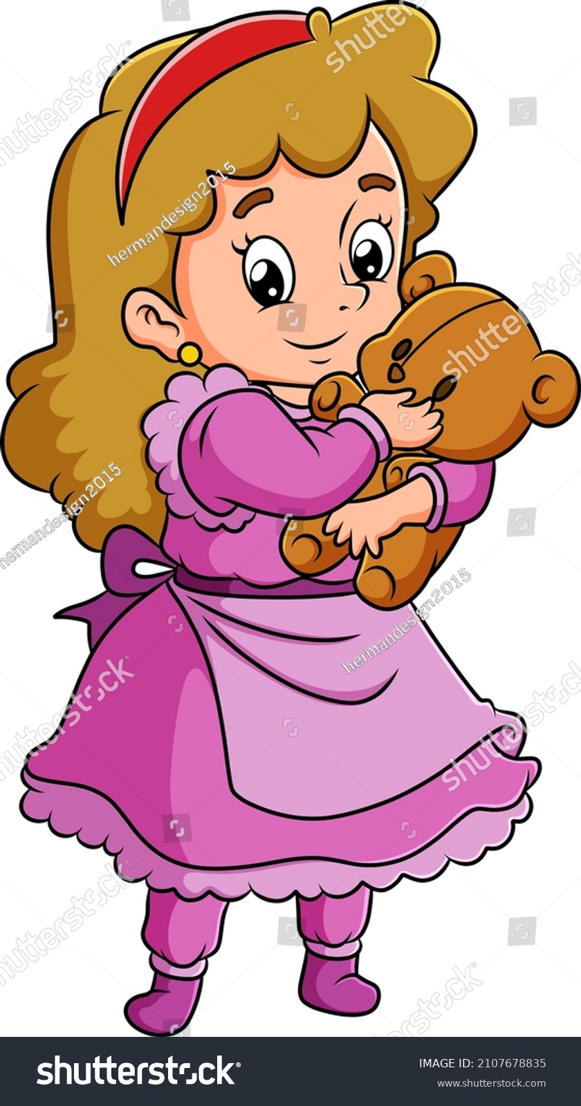 SVG of The little pretty girl is holding and playing the doll of illustration svg