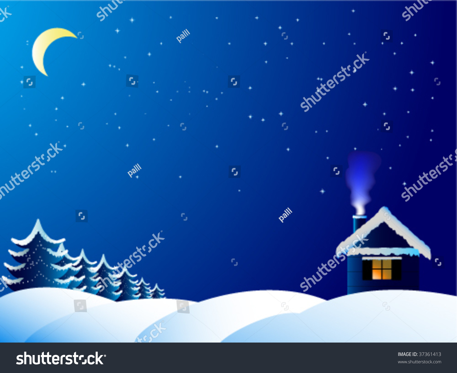 The Lonely House In Frosty Night Stock Vector Illustration 37361413 ...