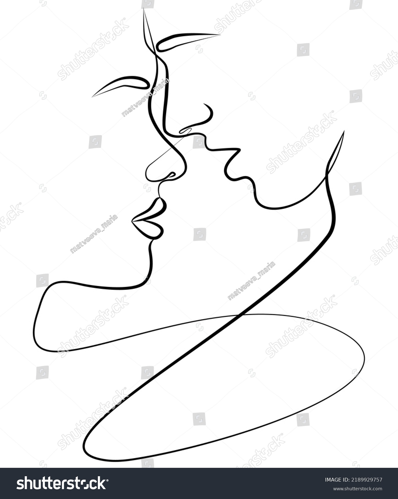 recommend clip art: The love of a man and a woman. Two faces in one line. Continuous abstract drawing. A kiss. Portrait.