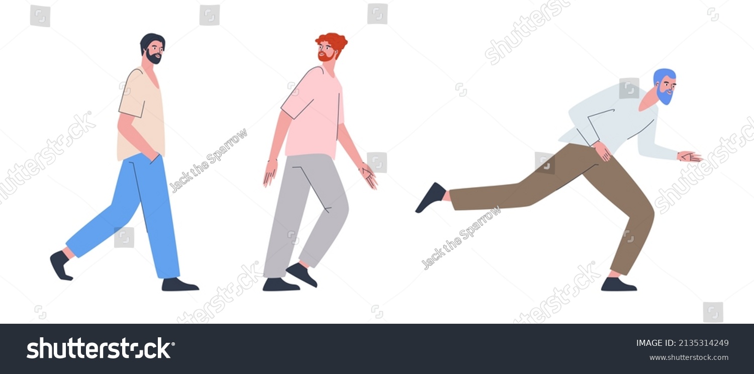 Men Coming Bearded Man Running Set Stock Vector (Royalty Free ...