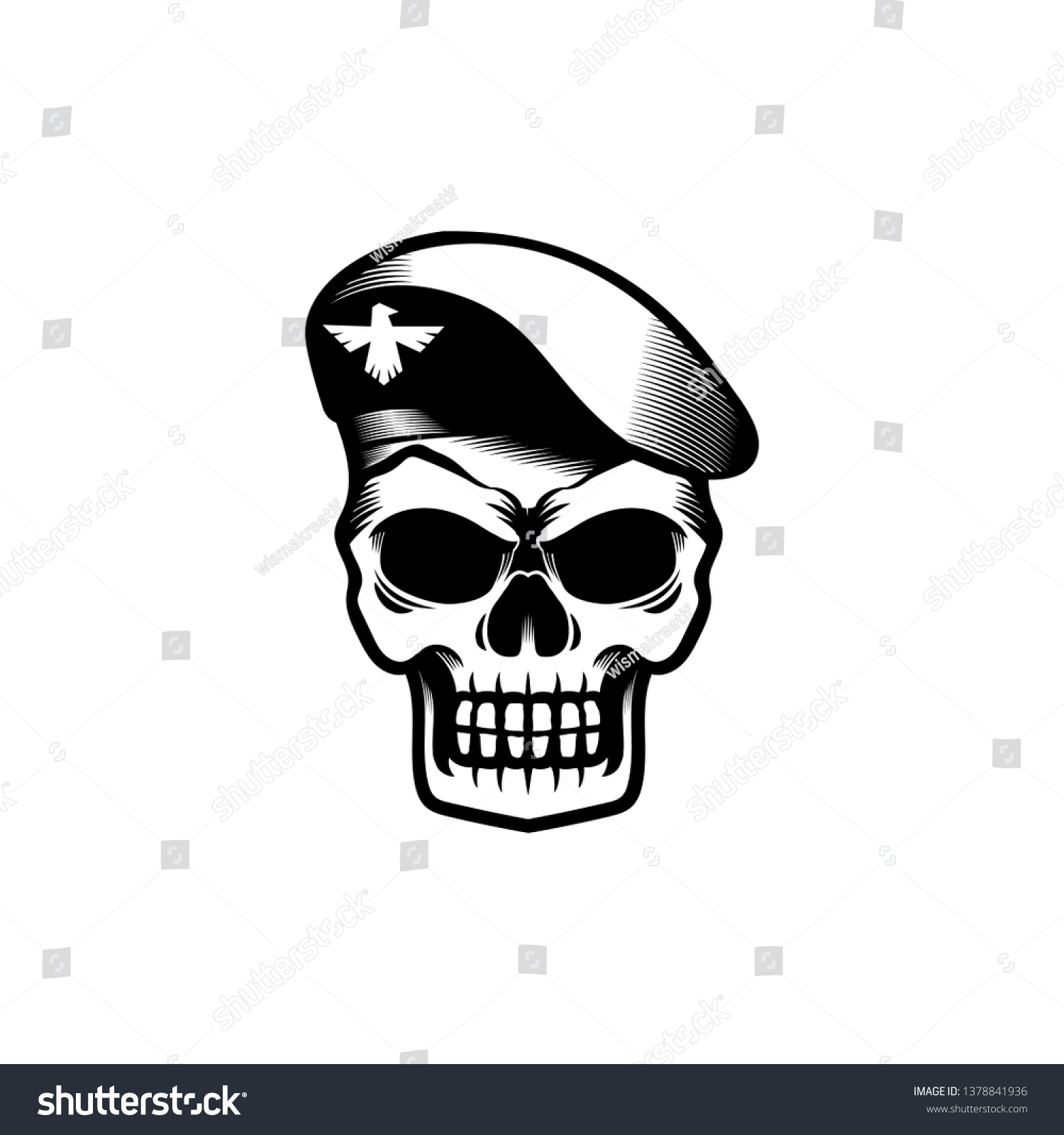 Military Skull Wears Berets Black White Stock Vector (Royalty Free ...