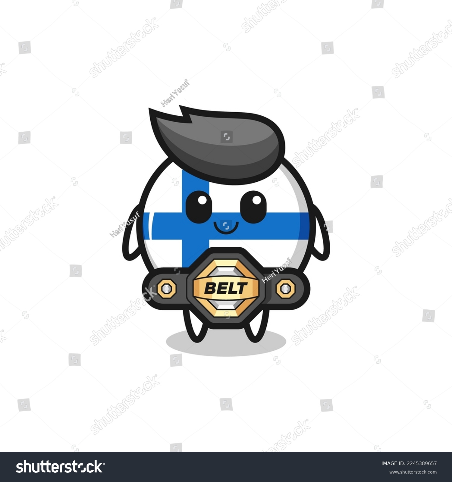 SVG of the MMA fighter finland flag badge mascot with a belt , cute style design for t shirt, sticker, logo element svg