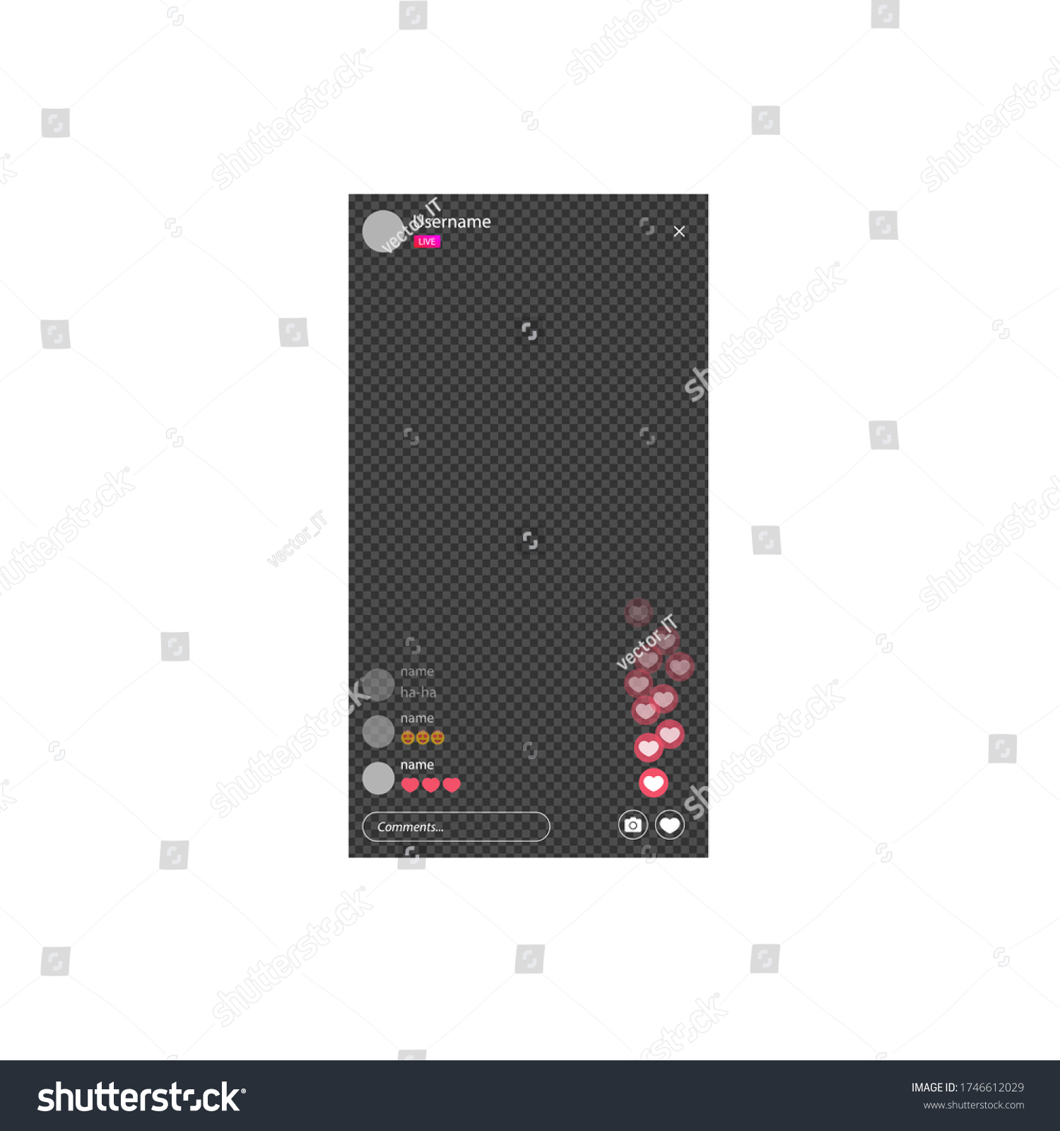 SVG of The mockup is live streaming. Streaming video with emoji. The template for the the social network. stream interface. Vector illustration.  svg