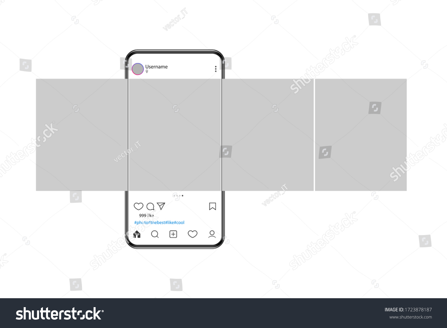 SVG of The mockup of the mobile application on the screen of a realistic smartphone. Phone with carousel interface post on social network. Vector illustration.  svg