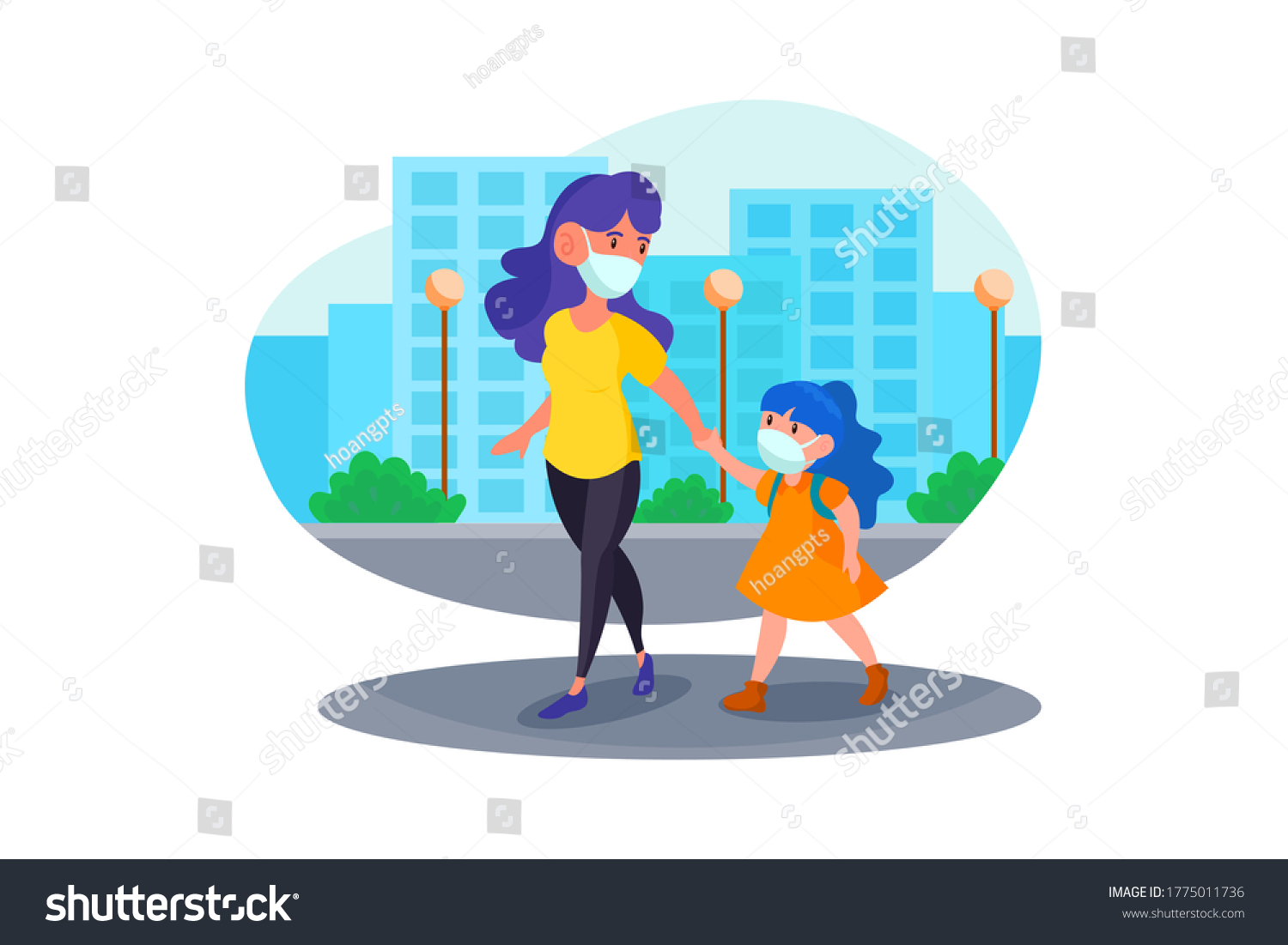 SVG of The mother and her daughter are on their way home from school. Vector Illustration concept. svg