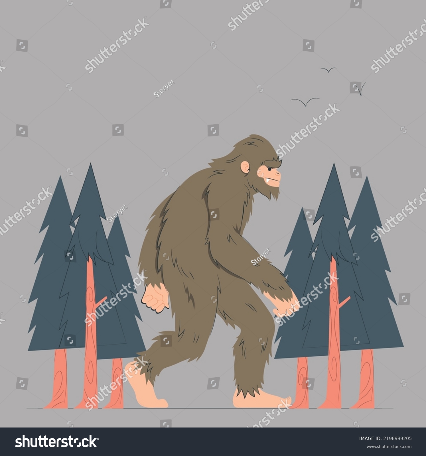 SVG of The mysterious bigfoot, a creature of folklore and legend, and the most popular cryptid stands in a shallow creek in the woods at night. 3D Rendering. Bigfoot really exists. Bigfoot silhouette in tree svg