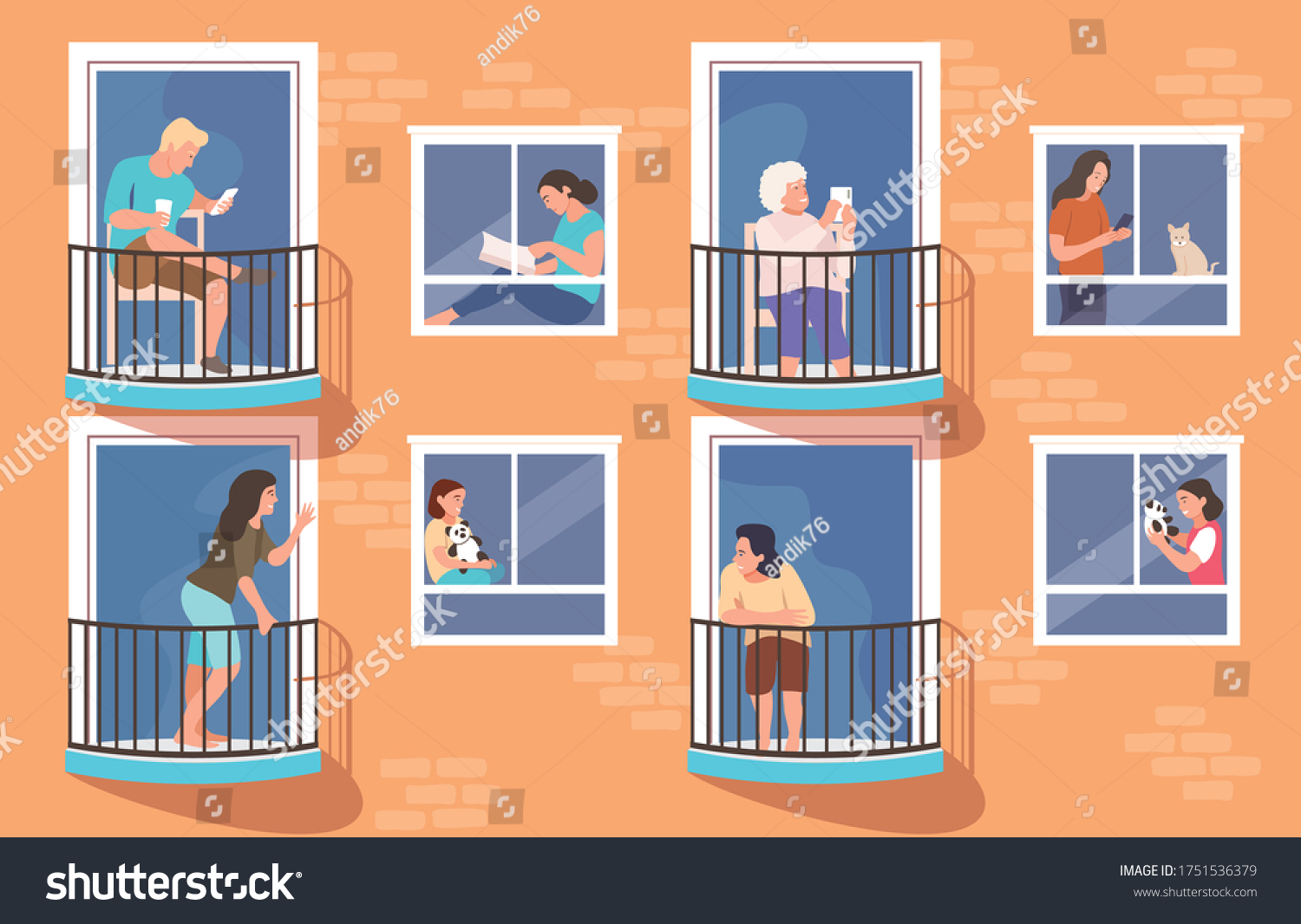 Neighbors Apartment Building Concept Social Isolation Stock Vector ...