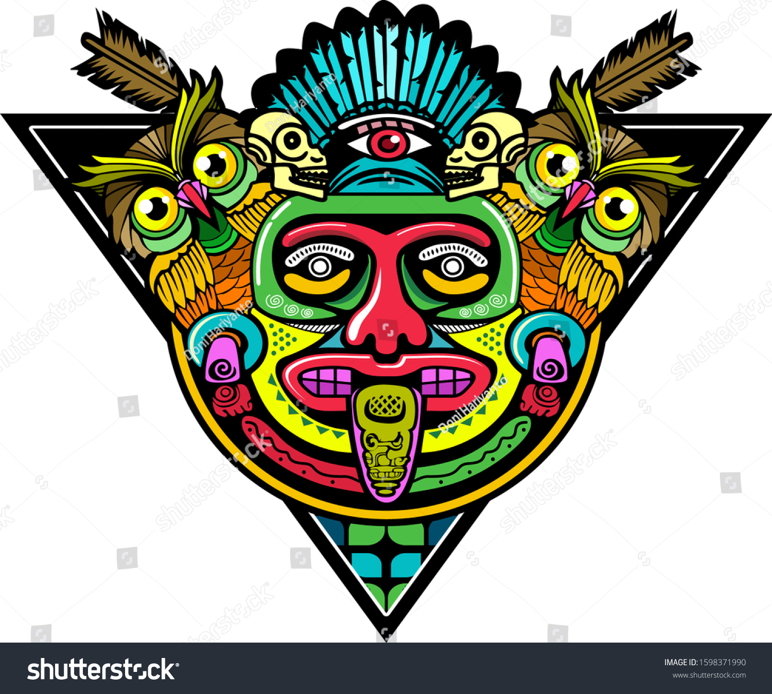 Night Owl American Aztec Mayan Mexican Stock Vector (Royalty Free