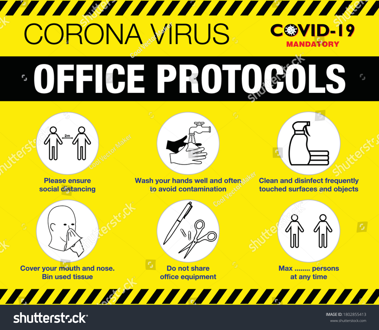 Office Protocol Poster Public Health Practices Stock Vector Royalty Free 1802855413