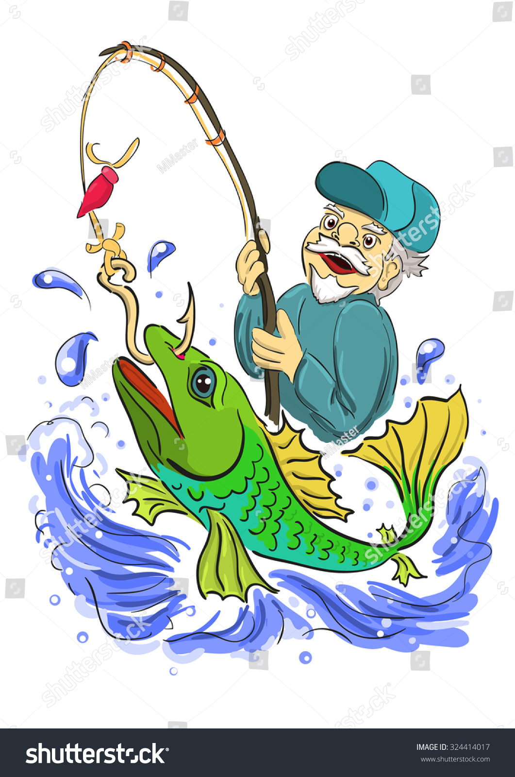 Old Fisherman Caught Big Fish Stock Vector (Royalty Free) 324414017 ...