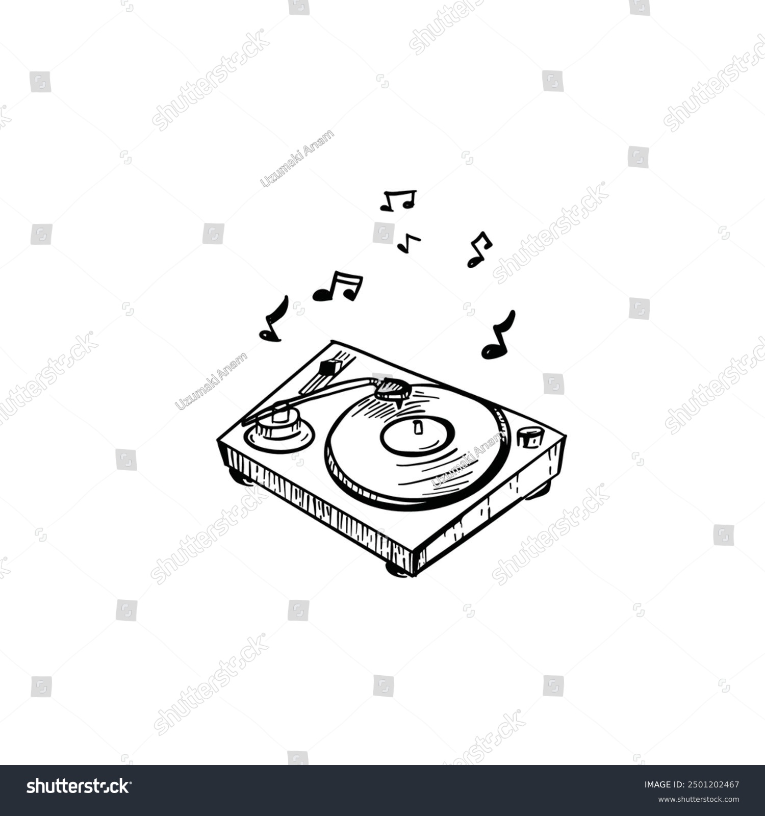 black and white turntable with musical notes clip art preview