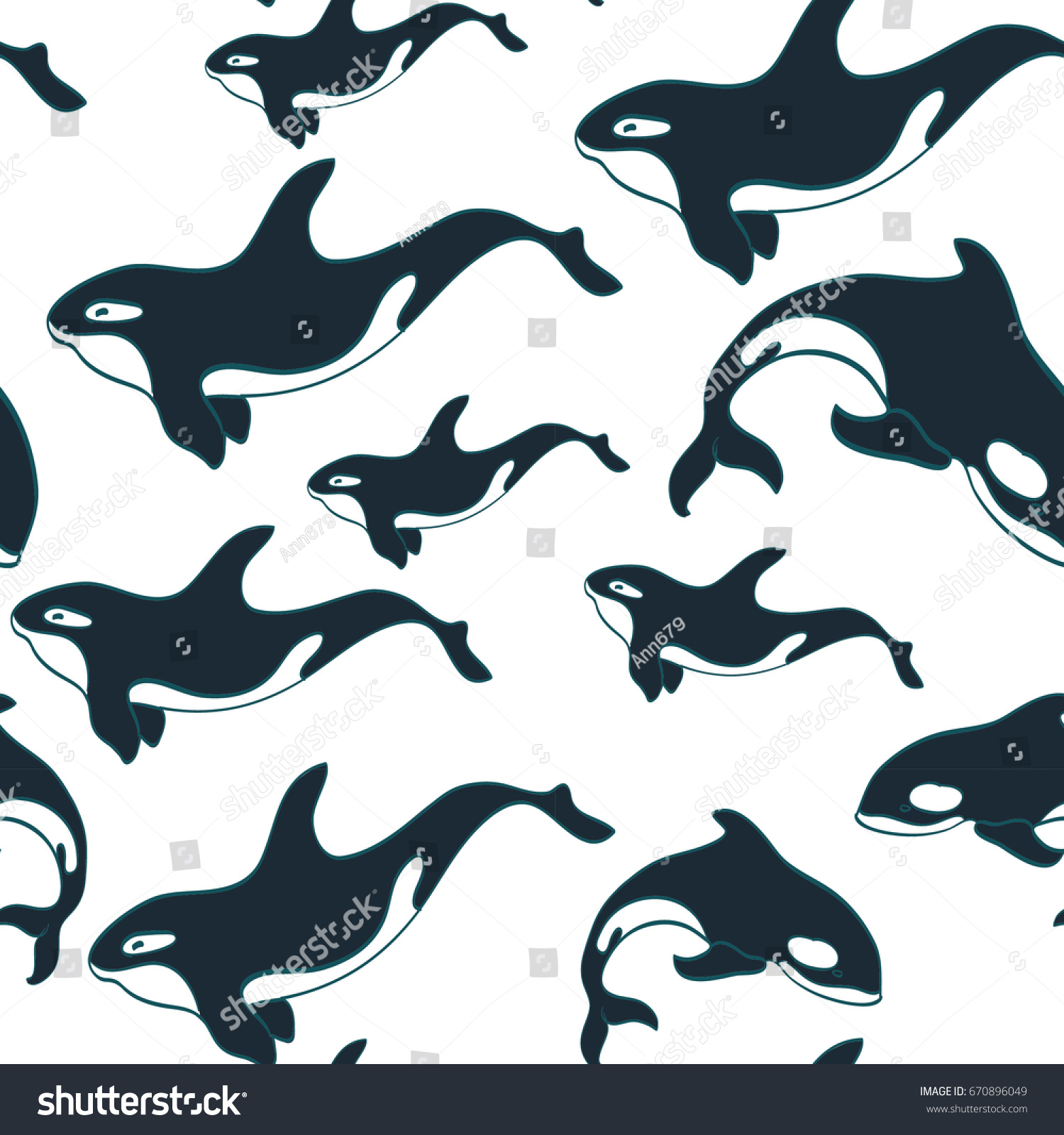 Orca Vector Seamless Pattern White Background Stock Vector (Royalty ...