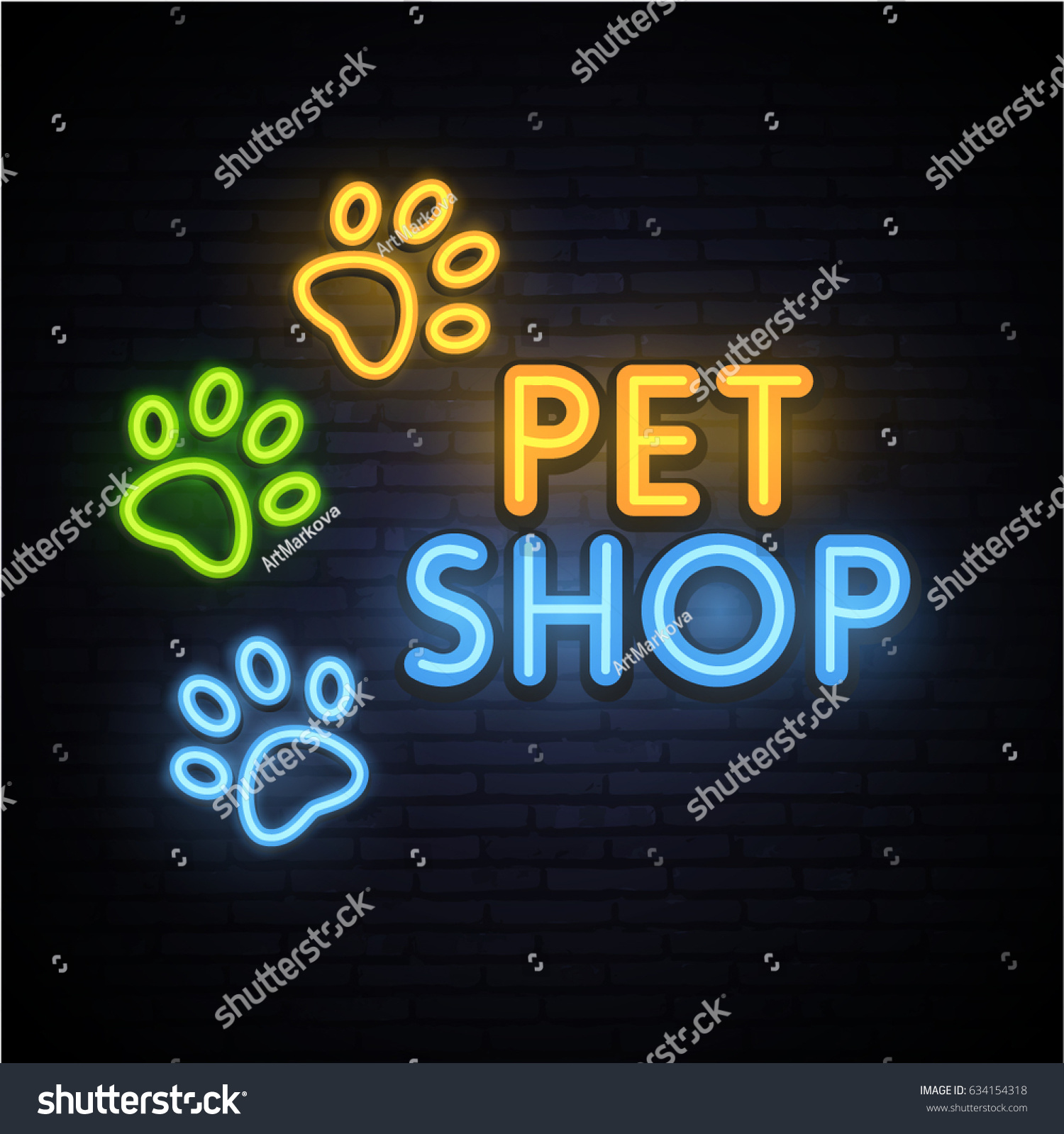 Pet Store Neon Bright Sign Logo Stock Vector (Royalty Free) 634154318