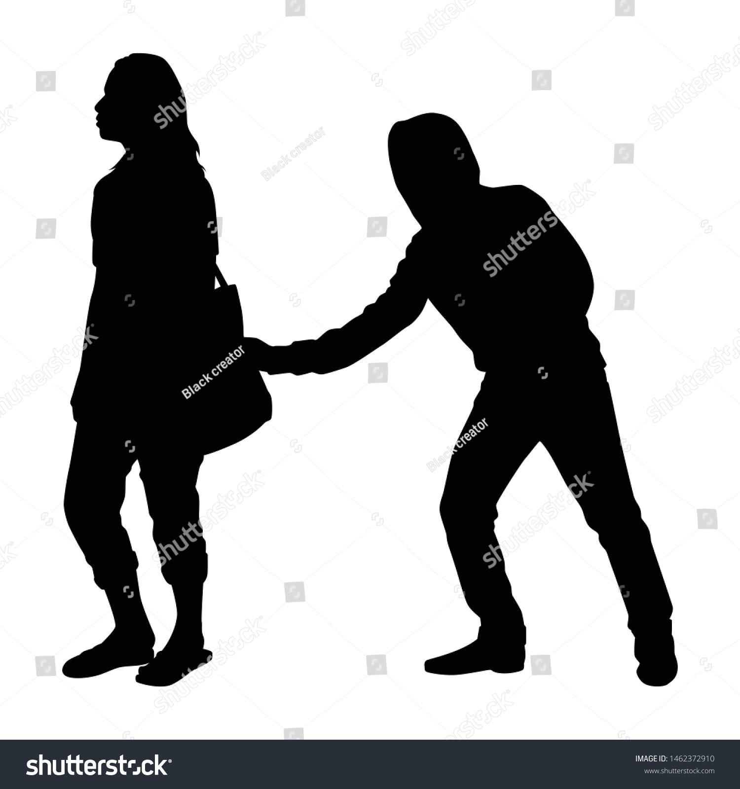 Pickpocket Stealing Something People Silhouette Vector Stock Vector