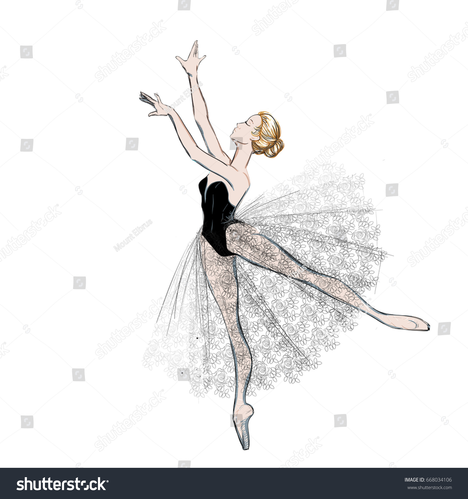 Portrait Young Ballerina Lacy Dress Vector Stock Vector 