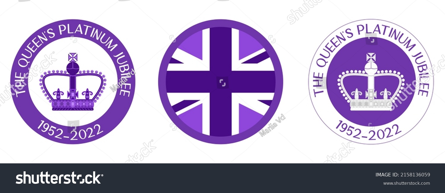 SVG of The queen platinum jubilee icon set. In 2022 70th anniversary in England. Graphic elements for poster template, banner or social media announcements. svg