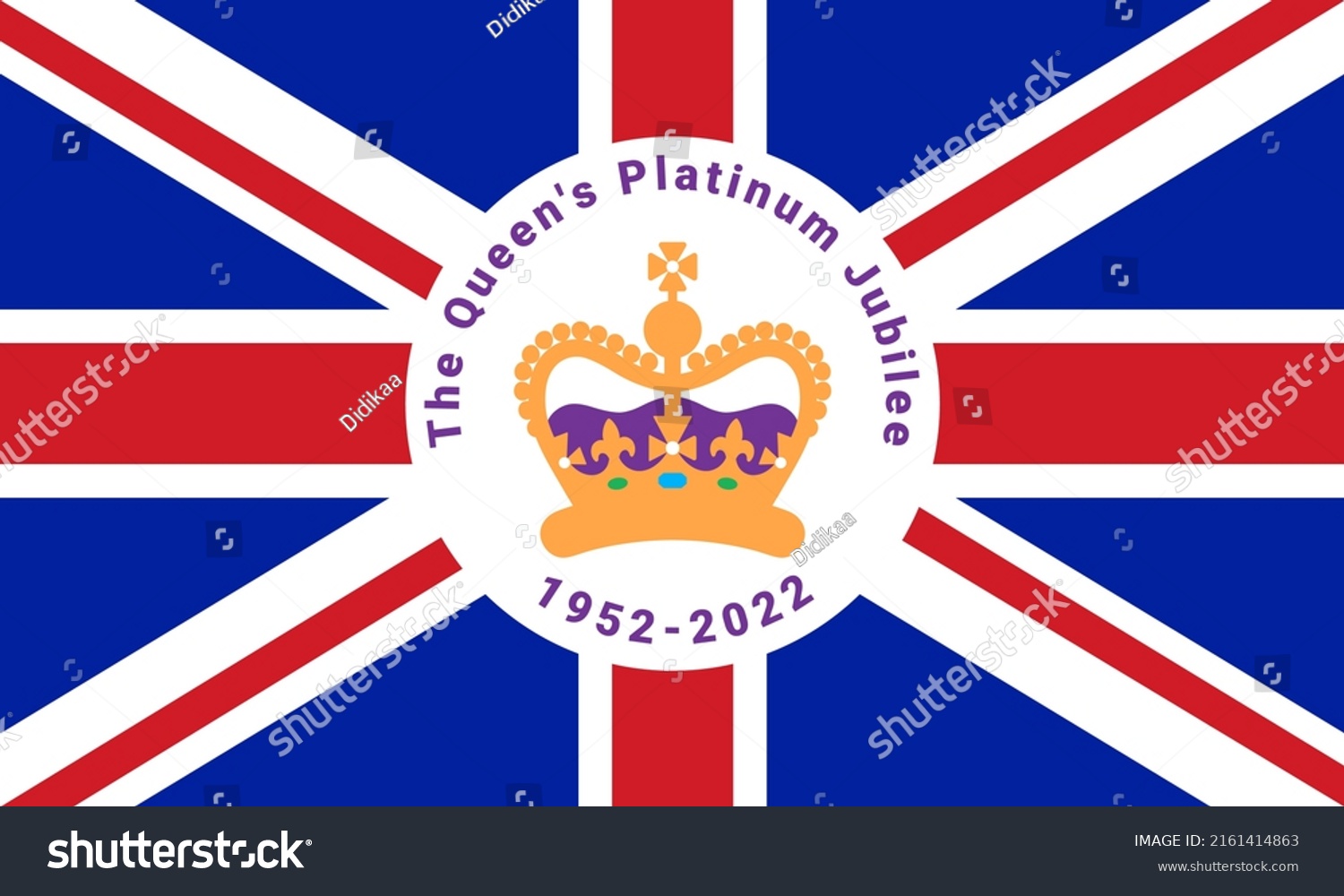 SVG of The Queen's Platinum Jubilee celebration background with royal crown and the Union Jack on background.  svg